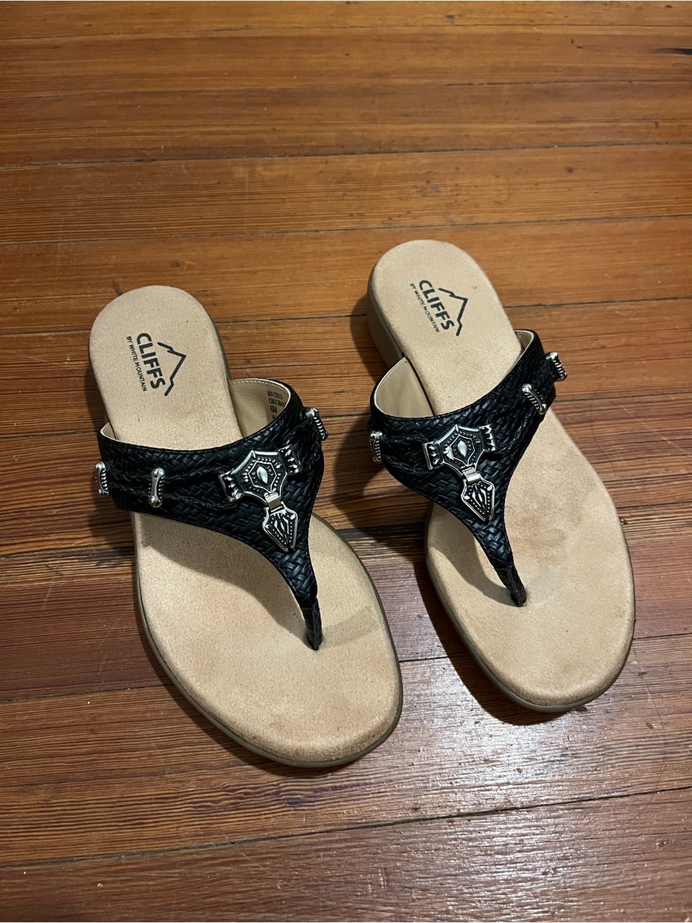 Black Embellished Thong Sandals